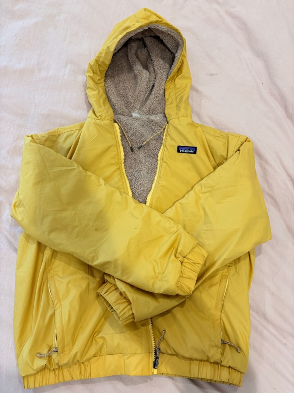Patagonia Reversible Cambria Jacket Surfboard Yellow and Beige Fleece